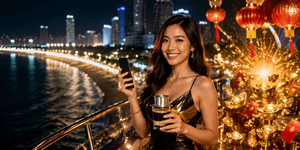 Người chơi tại Nha Trang nhận phong bì đỏ thưởng và kiểm tra số dư tài khoản e30 bên tách cà phê